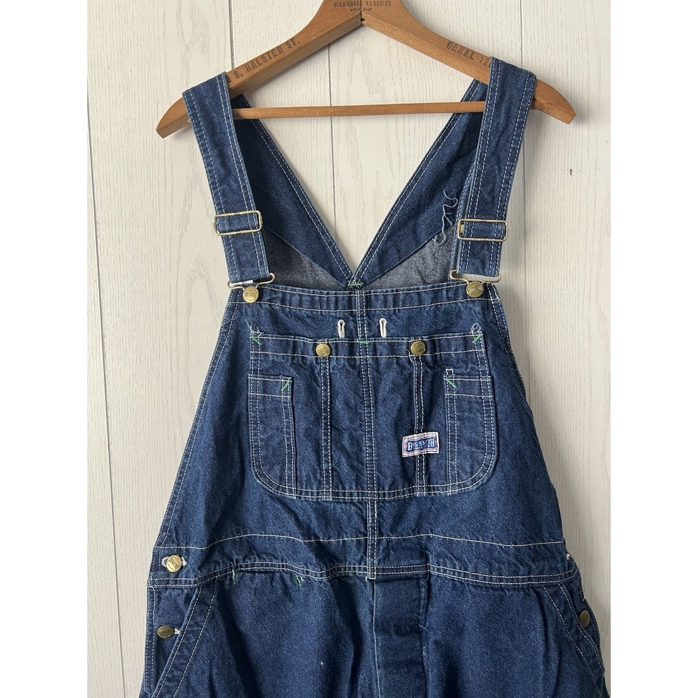Big Smith Bib Overalls Mens 40x32 Workwear Button Fly Dark Blue Workwear